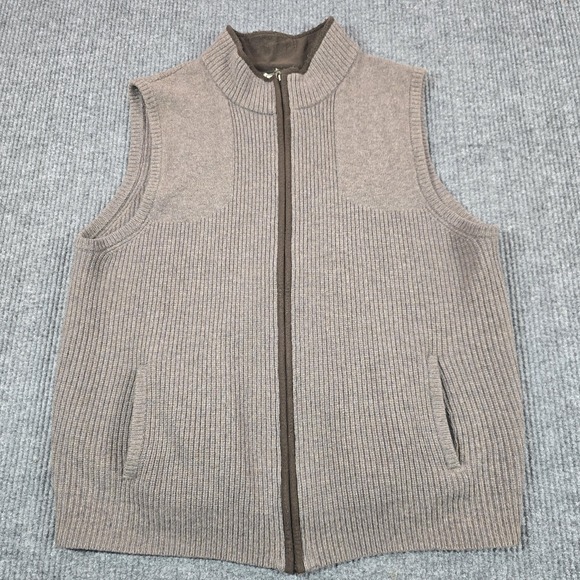 L.L. Bean Other - L.L. Bean Vest Mens 2XL‎ Brown Merino Wool Knit Full Zip Lined Pockets Winter